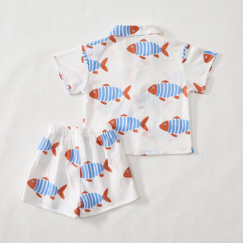 Toddler Boys White Fish Shirt and Shorts 2-piece Set - image 3