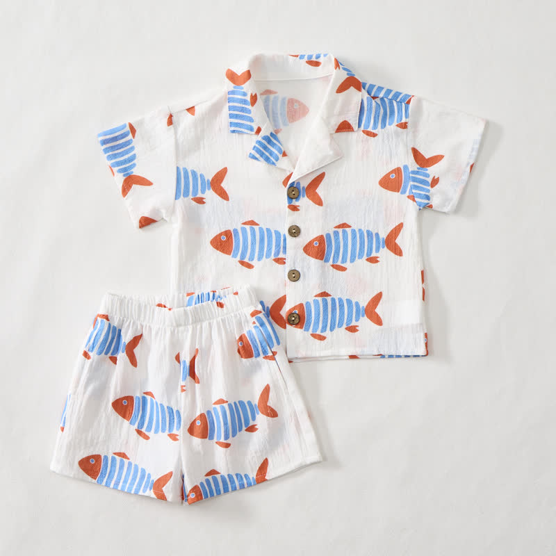 Toddler Boys White Fish Shirt and Shorts 2-piece Set - image 2