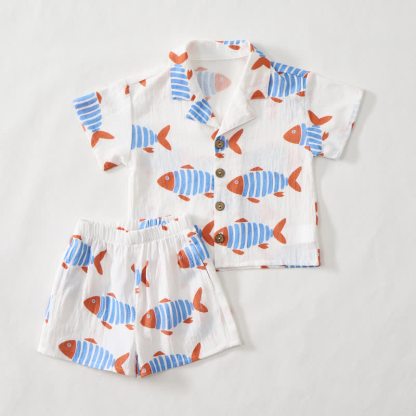 Toddler Boys White Fish Shirt and Shorts 2-piece Set - image 2