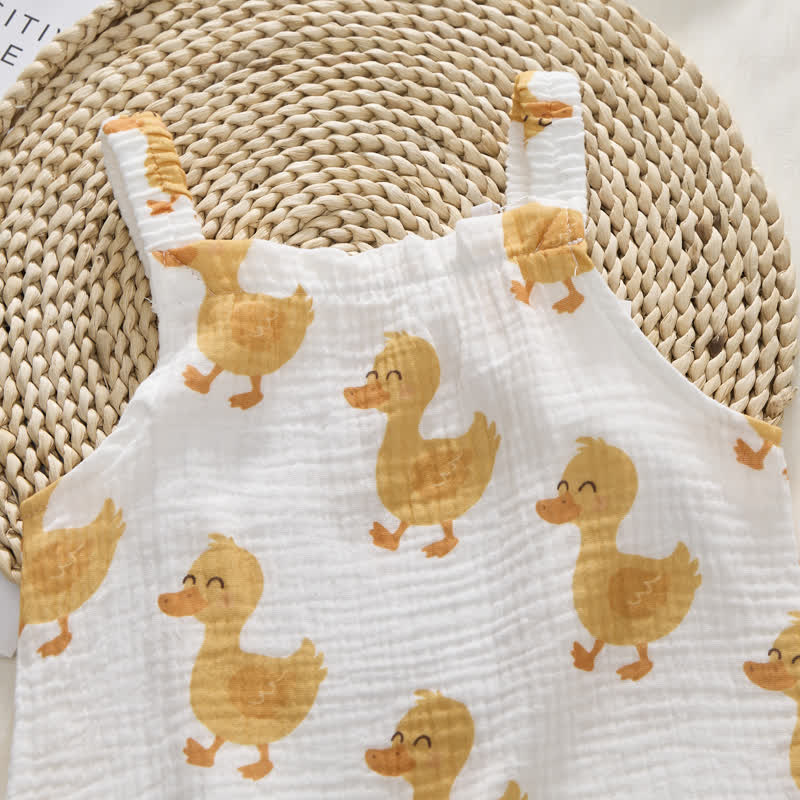 Baby Duck Print White Romper with Hat - image 3
