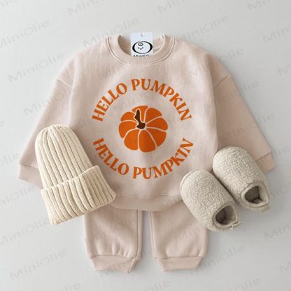 HELLO PUMPKIN Baby Beige Sweatshirt 2-piece Set - Beige - 2-3T - image 1