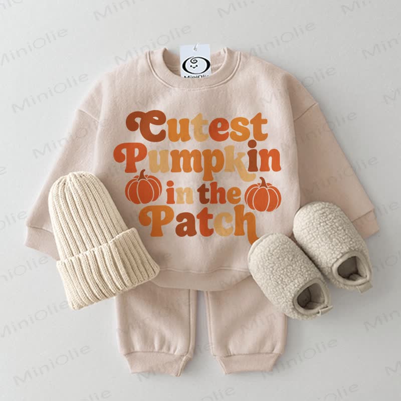 CUTEST PUMPKIN IN THE PATCH Baby Beige Sweatshirt 2-piece Set - Beige - 2-3T - image 1