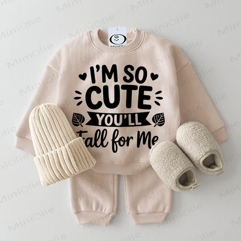 I'M SO CUTE YOU'LL FALL FOR ME Baby Beige Sweatshirt 2-piece Set - Beige - 2-3T - image 1