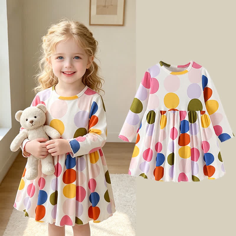 Toddler Girl Colorful Polka Dot Long Sleeve Dress - image 1