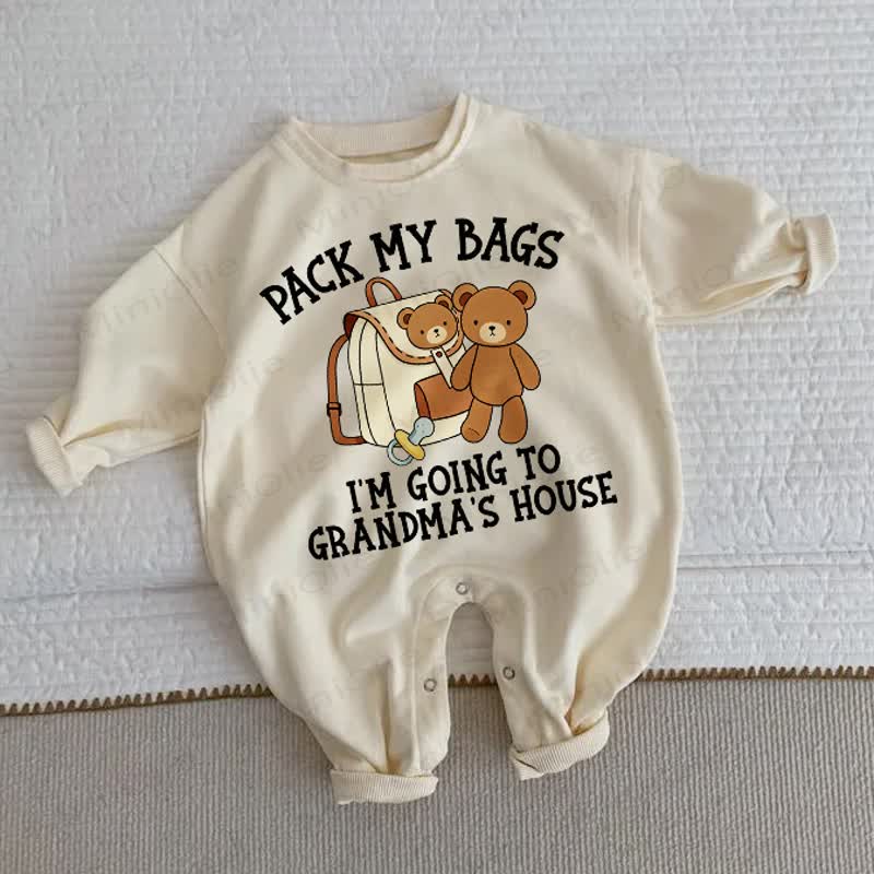 PACK MY BAGS I'M GOING TO GRANDMA'S HOUSE Baby Toddler Beige Romper - Beige - 2-3T - image 1