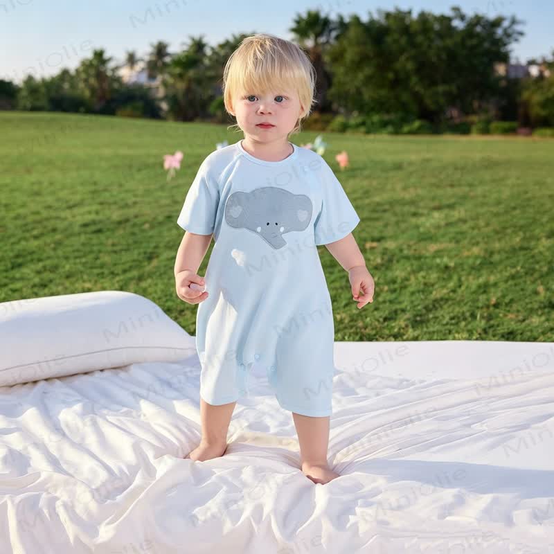 Baby Cotton Short Sleeve Romper - Blue - 18-24M - image 2