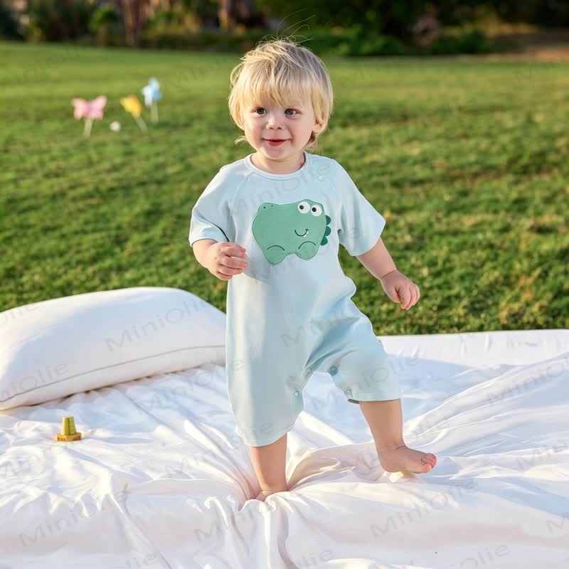 Baby Cotton Short Sleeve Romper - Green - 18-24M - image 4