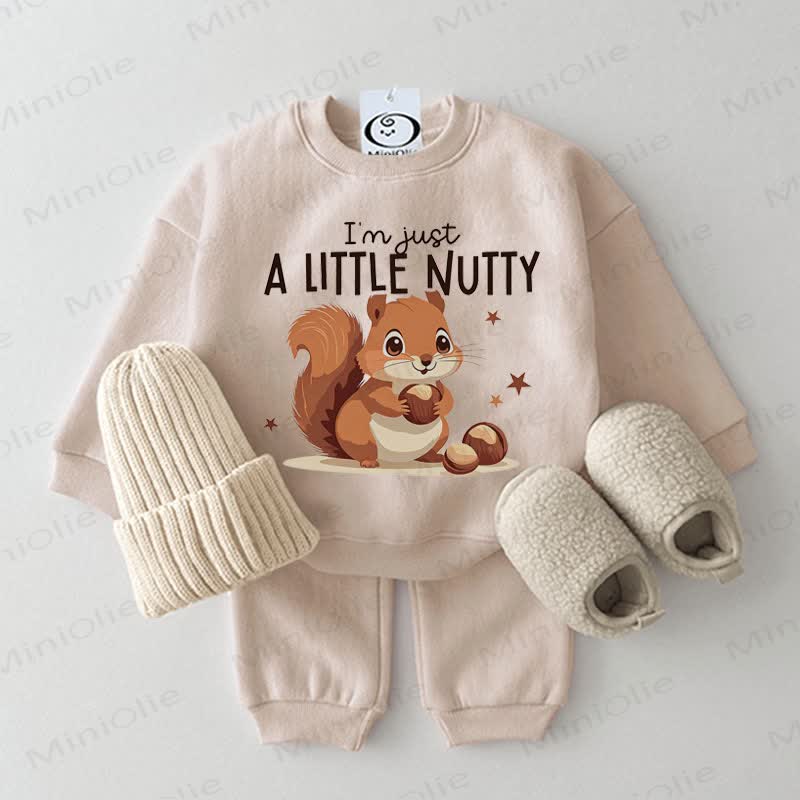 I'M JUST A LITTLE NUTTY Baby Beige Sweatshirt 2-piece Set - Beige - 2-3T - image 1