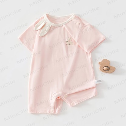 Baby Pink Bunny Ear Collar Short Sleeve Romper - Pink - 2-3T - image 7