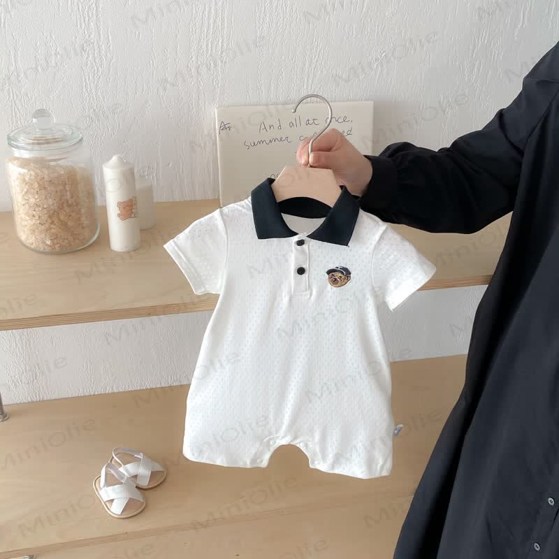 Baby Polo Collar Bear Striped Romper - image 7