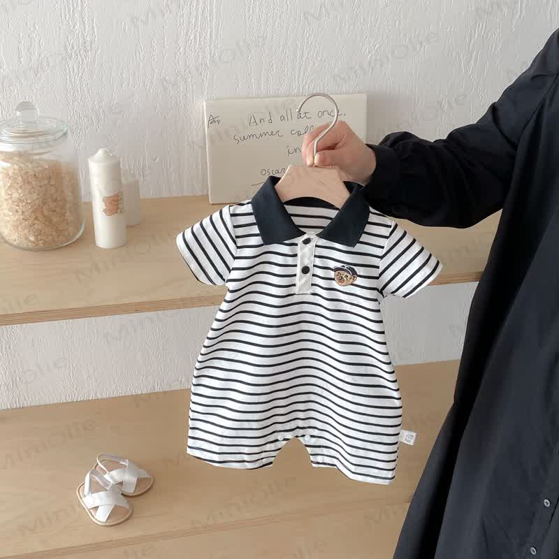 Baby Polo Collar Bear Striped Romper - image 8