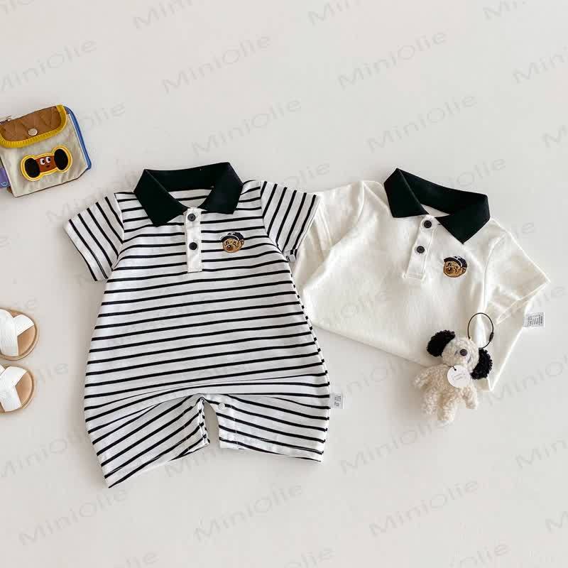 Baby Polo Collar Bear Striped Romper - image 3