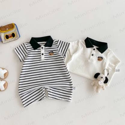 Baby Polo Collar Bear Striped Romper - image 3