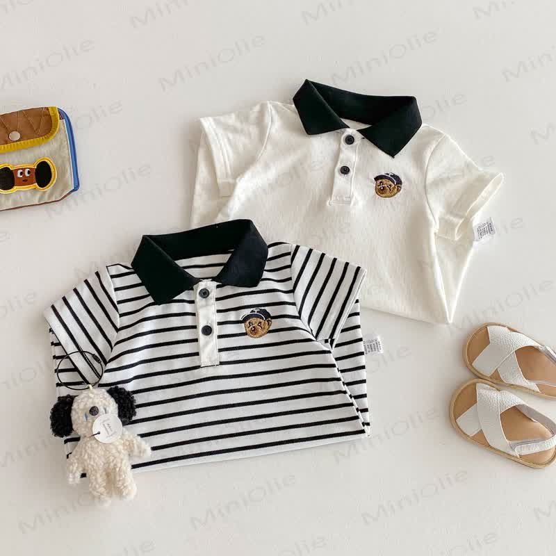 Baby Polo Collar Bear Striped Romper - image 2