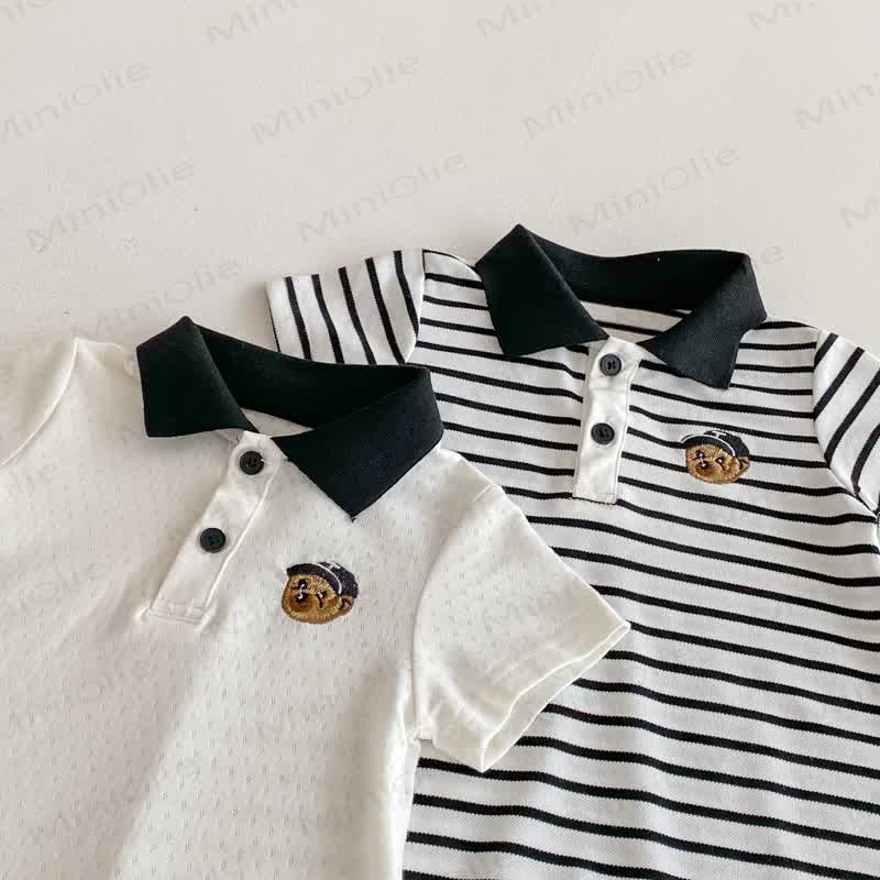 Baby Polo Collar Bear Striped Romper - image 12