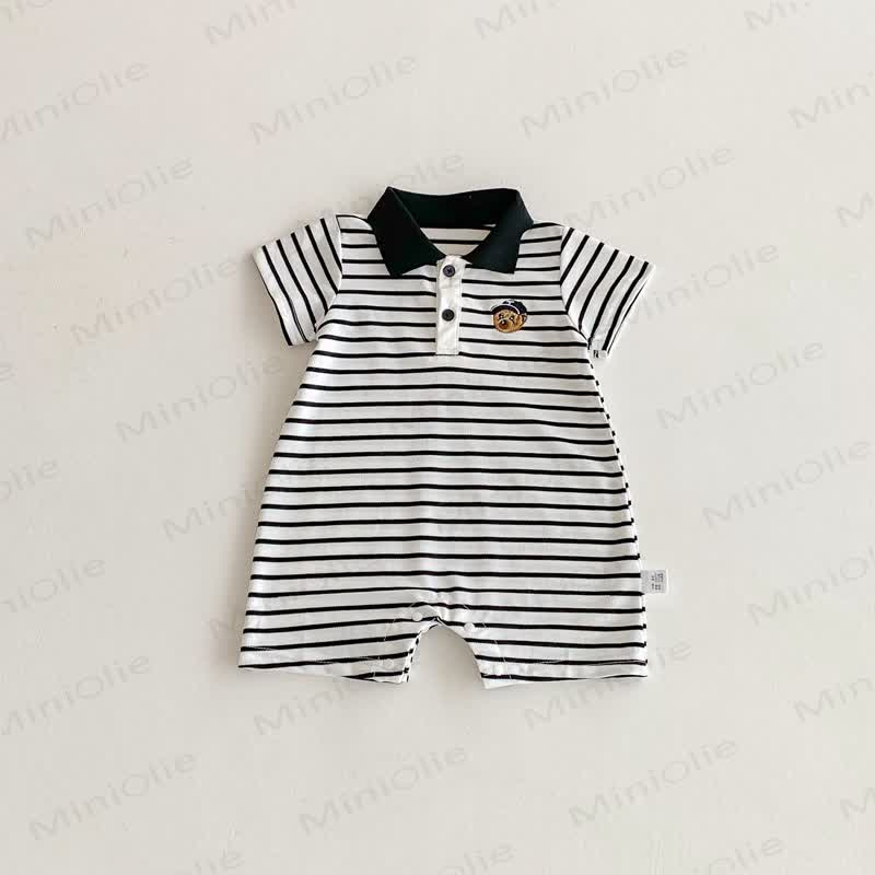 Baby Polo Collar Bear Striped Romper - Stripes - 18-24M - image 9