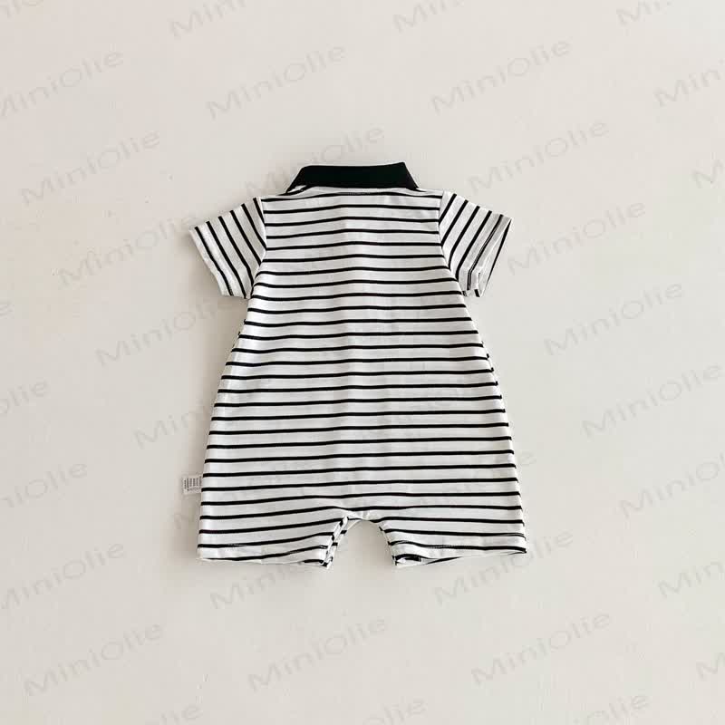 Baby Polo Collar Bear Striped Romper - image 10
