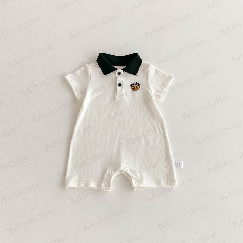 Baby Polo Collar Bear Striped Romper - White - 18-24M - image 4