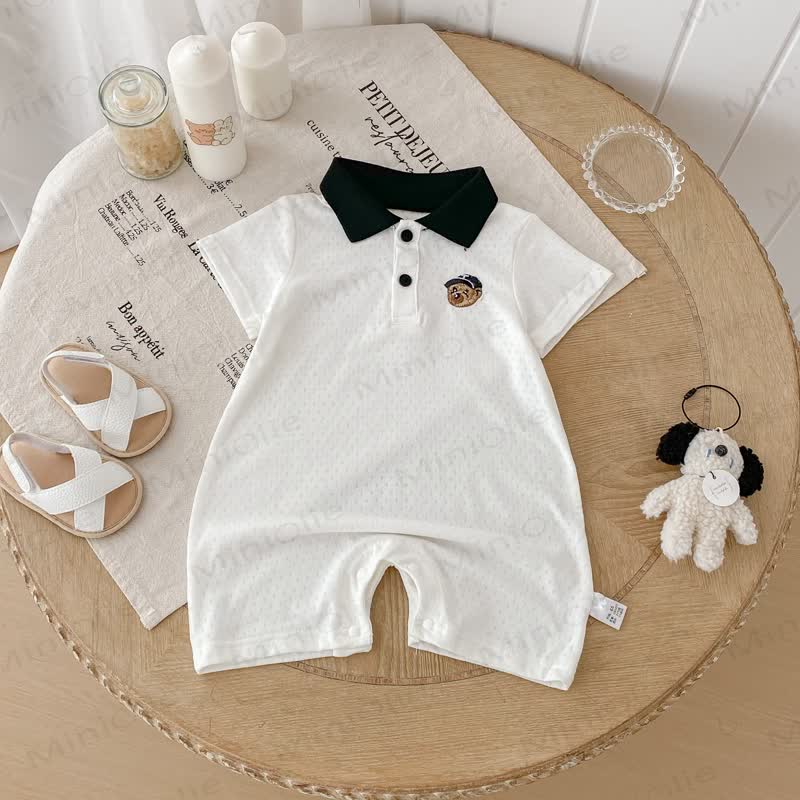 Baby Polo Collar Bear Striped Romper - image 6