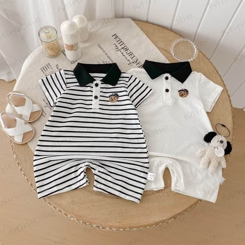 Baby Polo Collar Bear Striped Romper - image 15
