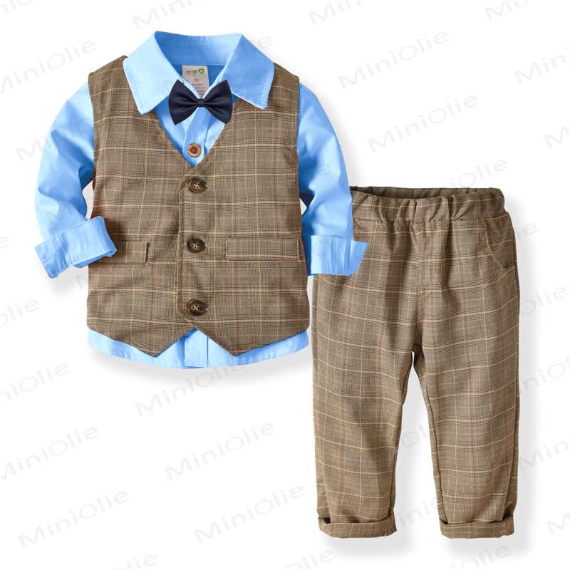 Toddler Boy Vintage Plaid Formal Set with Bow Tie - Blue 4-Piece - 6-7T - image 3