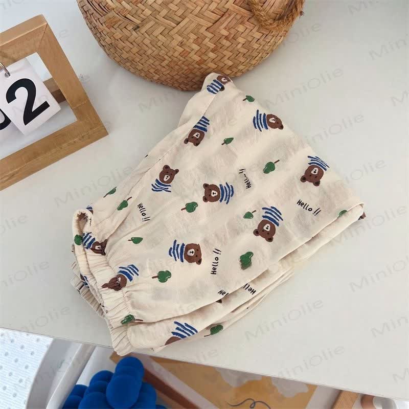 Toddler Baby White/Beige Lounge Pants - Beige Bear - 8-9T - image 2