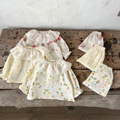 Toddler Baby Beige Print Long Sleeve Top and Pants 2-piece Set - image 1