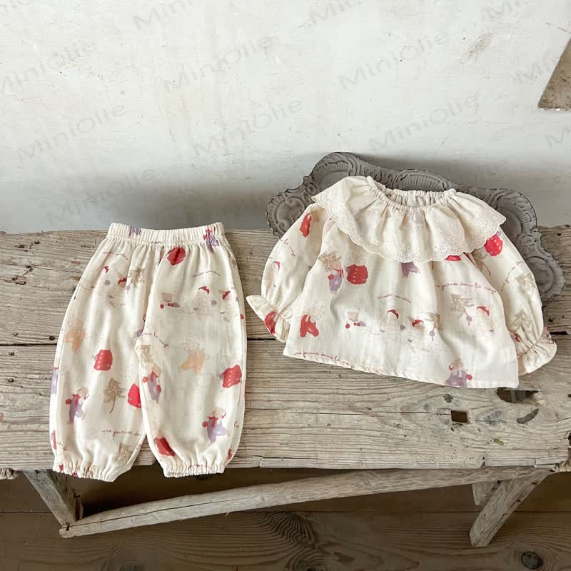 Toddler Baby Beige Print Long Sleeve Top and Pants 2-piece Set - Beige Bunny - 2-3T - image 3