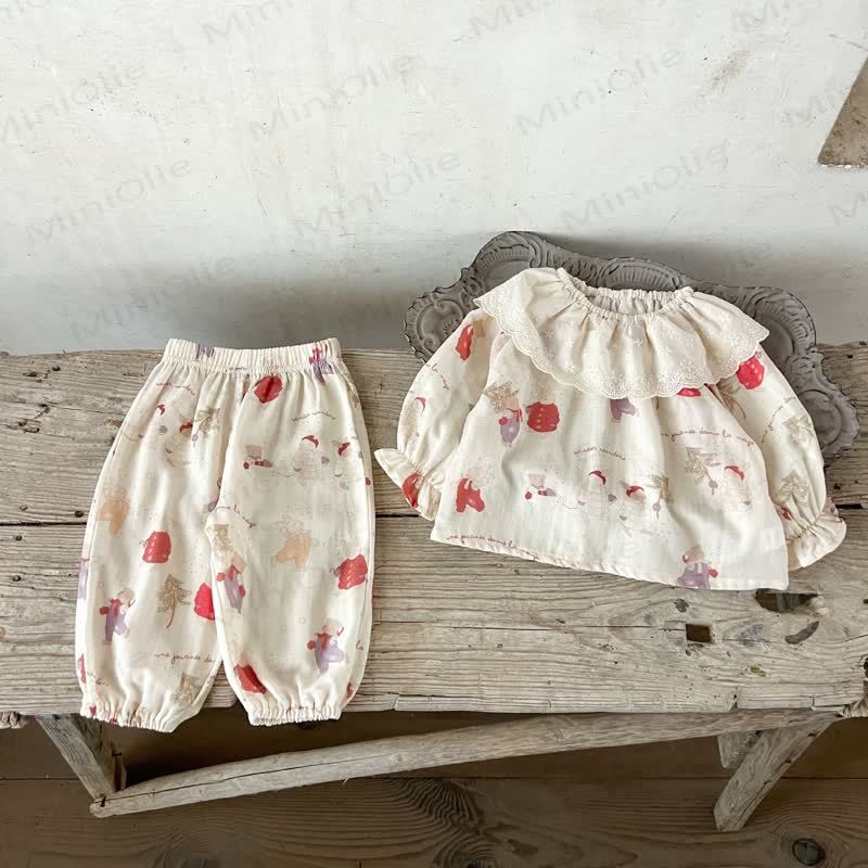Toddler Baby Beige Print Long Sleeve Top and Pants 2-piece Set - Beige Bunny - 2-3T - image 3