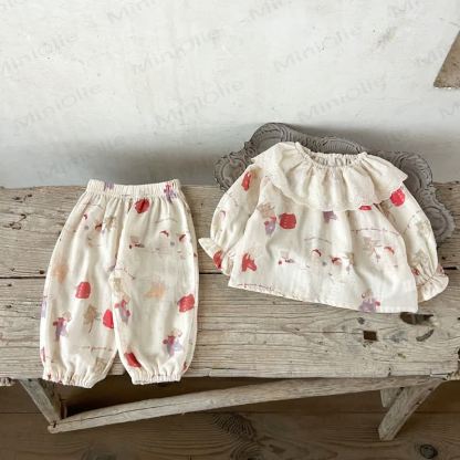 Toddler Baby Beige Print Long Sleeve Top and Pants 2-piece Set - Beige Bunny - 2-3T - image 3