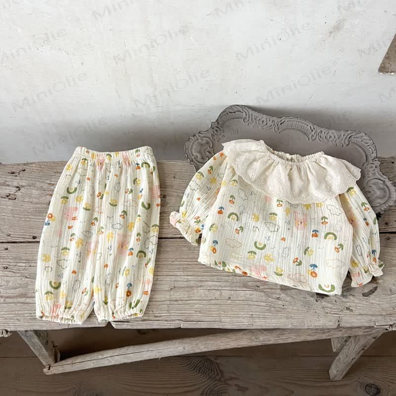Toddler Baby Beige Print Long Sleeve Top and Pants 2-piece Set - Beige Cloud - 2-3T - image 4