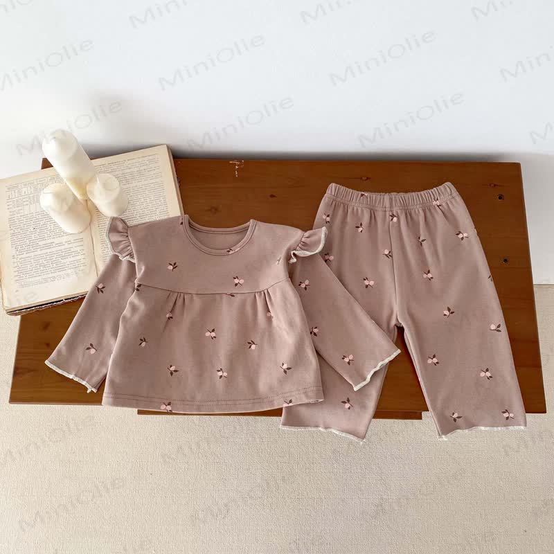 Baby Floral Ruffle Long Sleeve Top and Pants Pajama 2-piece Set - Brown - 18-24M - image 3