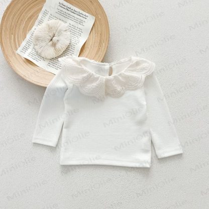 Toddler Vintage Lace Collar Ribbed Knit T-Shirt - Off White - 6-7T - image 6