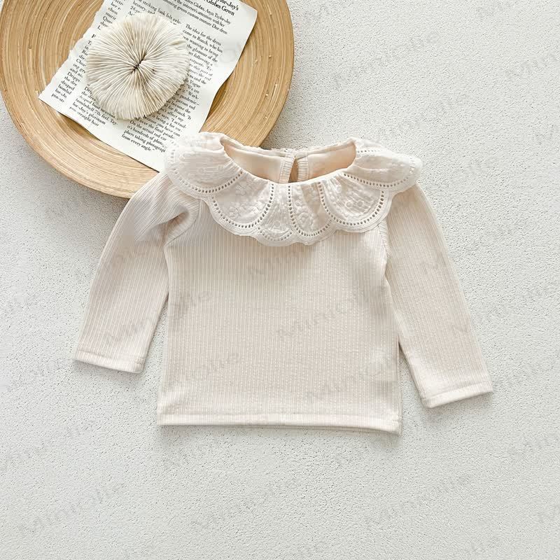 Toddler Vintage Lace Collar Ribbed Knit T-Shirt - Beige - 6-7T - image 7