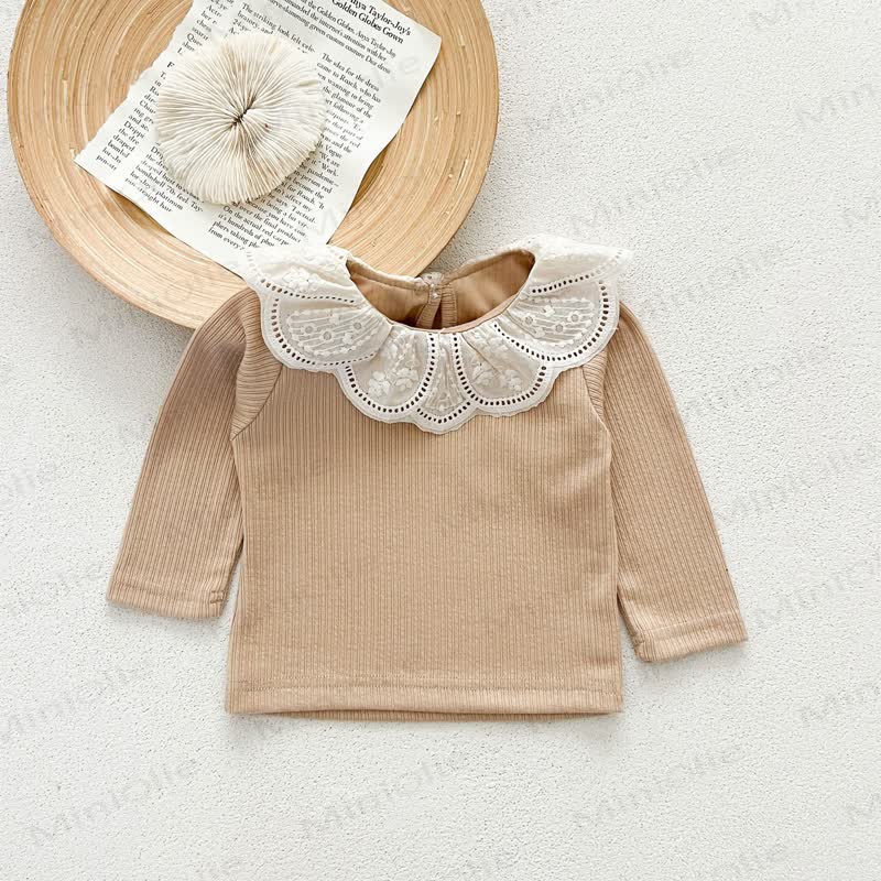 Toddler Vintage Lace Collar Ribbed Knit T-Shirt - Brown - 6-7T - image 8