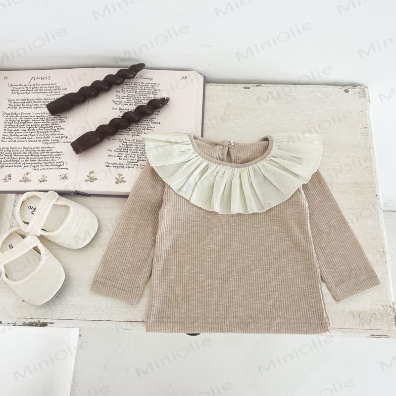 Toddler Vintage Lace Collar Ribbed Knit T-Shirt - Khaki - 6-7T - image 9