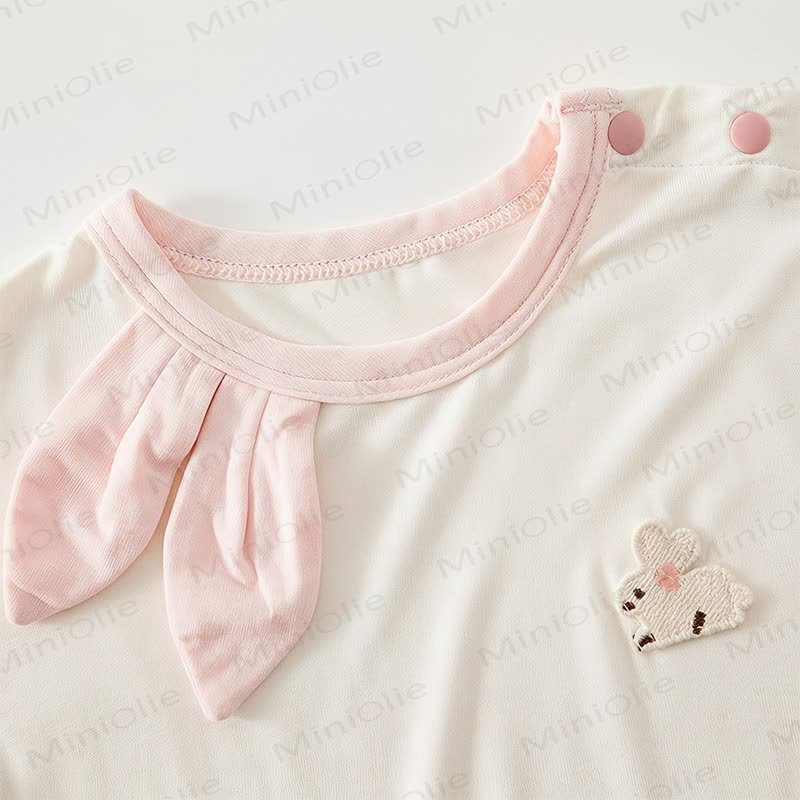 Baby Pink Bunny Ear Collar Short Sleeve Romper - image 4