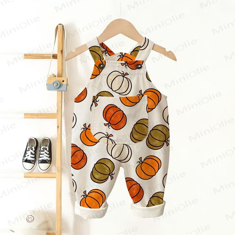 Baby Toddler Pumpkin Print Overalls - Beige - 3-5T - image 1