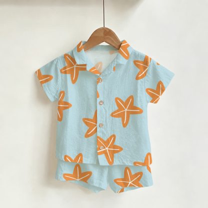Toddler Boys Blue Starfish Shirt and Shorts 2-piece Set - Blue - 3-5T - image 1