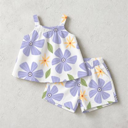Baby Toddler Purple Flower Short-Sleeve Set - White - 3-5T - image 1