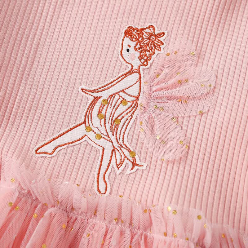 Toddler Girl Pink Dancing Princess Print Long Sleeve Tulle Dress - image 4