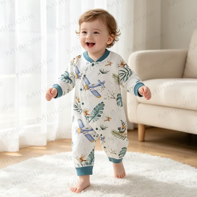 Baby Soft Cotton Pajamas Romper - Bamboo Airplane - 18-24M - image 3