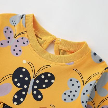 Toddler Girl Orange Butterflies Print Long Sleeve Dress - image 3