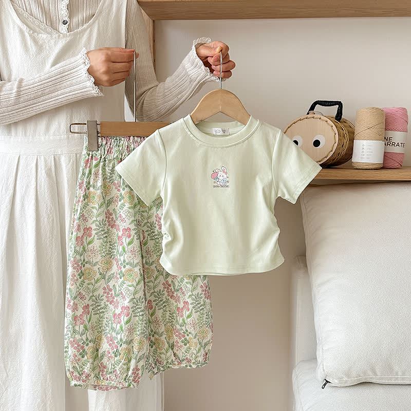 Toddler Girls Flower/Animal Print Tee and Pants 2-piece Set - Green - 8-9T - image 4