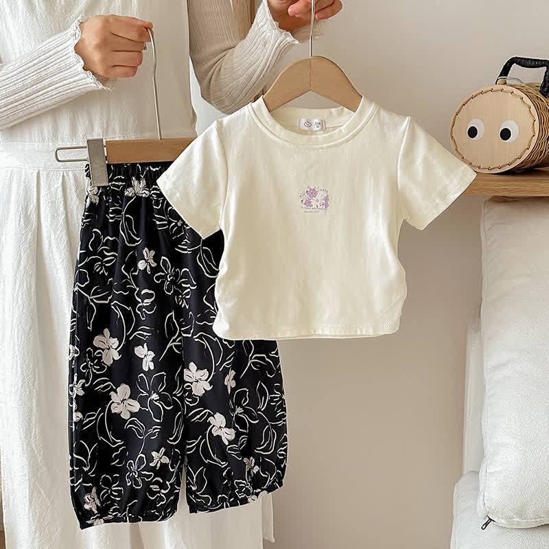 Toddler Girls Flower/Animal Print Tee and Pants 2-piece Set - Beige - 8-9T - image 5