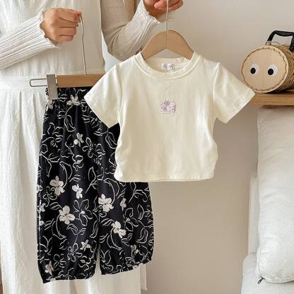 Toddler Girls Flower/Animal Print Tee and Pants 2-piece Set - Beige - 8-9T - image 5