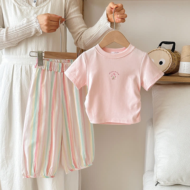 Toddler Girls Flower/Animal Print Tee and Pants 2-piece Set - Pink - 8-9T - image 2