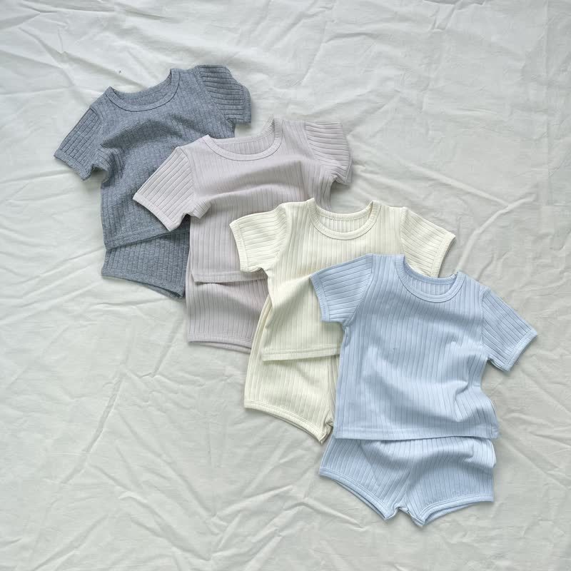 Baby Toddler Solid Color Ribbed Tee and Shorts 2-piece Set - image 9