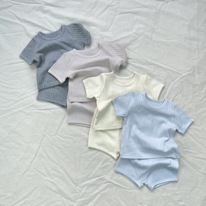 Baby Toddler Solid Color Ribbed Tee and Shorts 2-piece Set - image 9