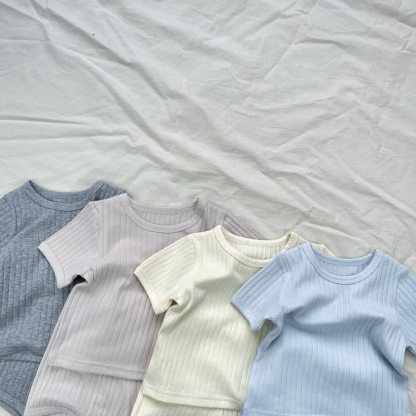 Baby Toddler Solid Color Ribbed Tee and Shorts 2-piece Set - image 10